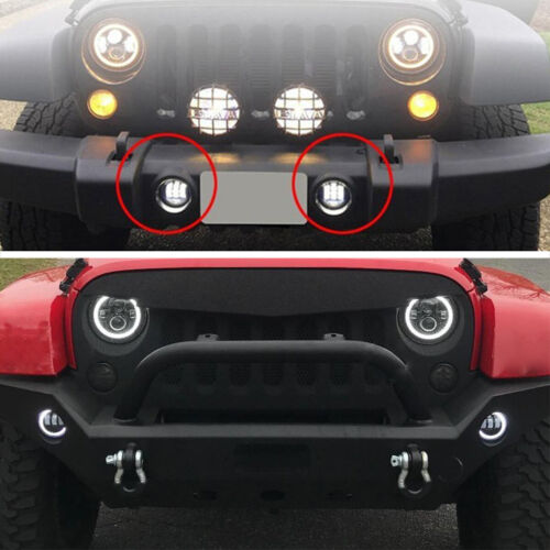 2x 4" LED Fog Lights Round DRL Passing Lamp Angle Eye For Jeep Wrangler JK TJ - Picture 4 of 12