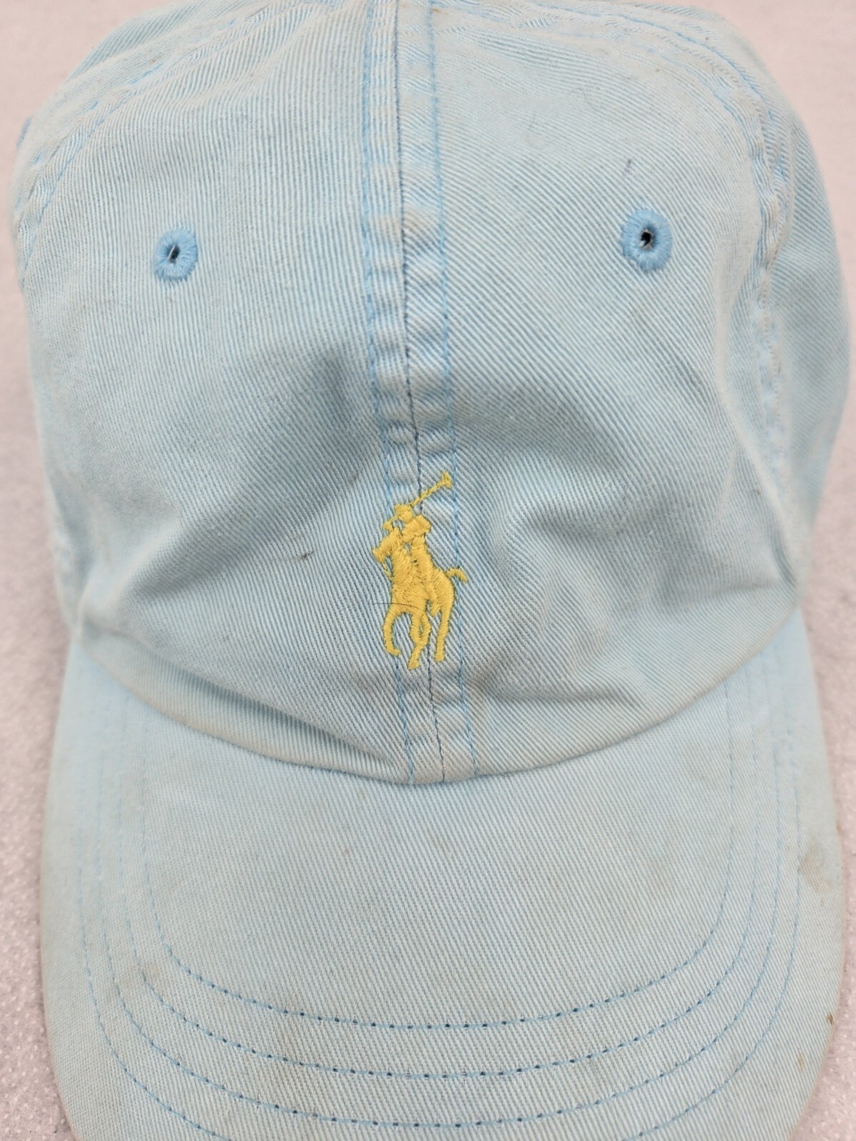 Cappello baseball Polo Ralph Lauren blu chiaro berretto cinturino posteriore con logo giallo pony