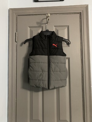 Puma Vest Boys XS  5-6  Sleeveless  Puffer Jacket Black Gray Full Zip *