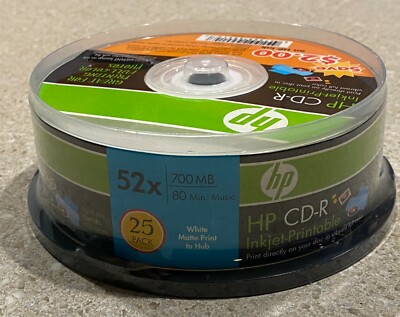 HP CD-R Inkjet-Printable Disks 25pk 700MB White Matte Print on Disc Sealed