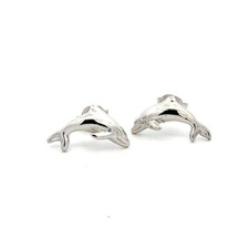 Sterling Silver Small Dolphin Post Earrings 1/4 x 1/2 Inch 