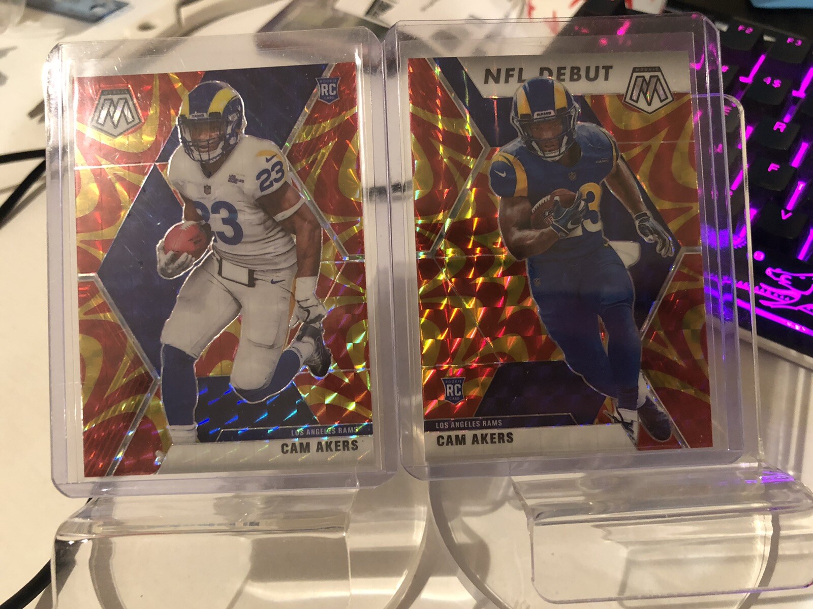 Cam Akers 2020 Mosaic Gold Reactive Prizm RC Rookie Los Angeles Rams N7 + Debut