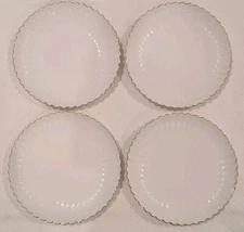 Grace Teaware 10.75" White Scallop Gold Trim Fine Porcelain Dinner Plates Set 4