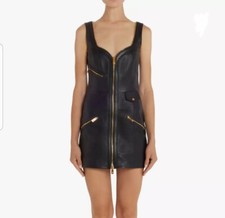 VERSACE Runway Leather Zipper Runway SS24 Biker Motorcycle Mini Dress 46 NWT