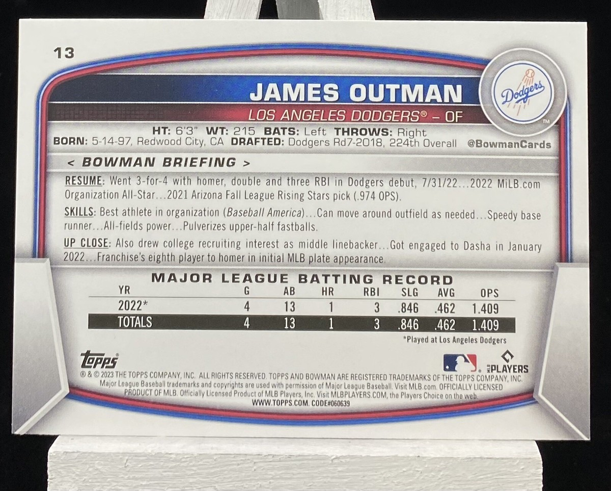 ウェア outman 2023 Bowman James Outman Base RC #13 Dodgers A1076 | eBay