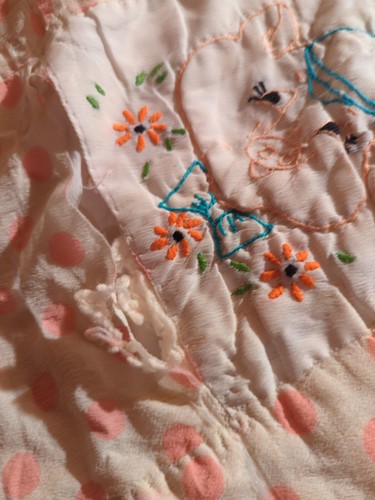 Vtg Baby Crib Quilt Hand Embroidered Hand Quilted 38x47 1950 - Picture 20 of 24