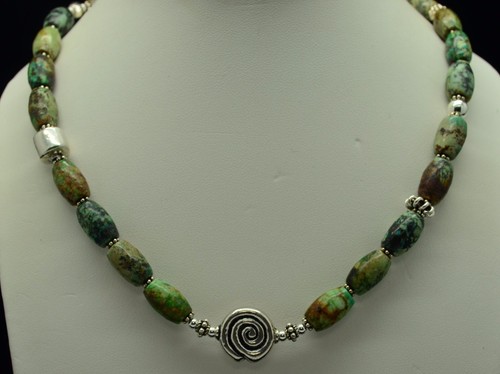 COLLAR DE PLATA ESTERLINA CON CUENTAS DE ÁGATA VERDE 16,5" #E816 - Imagen 1 de 5