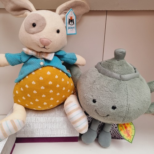 Jellycat teapot and Lewis Rabbit Bunny mad hatters tea party bunny