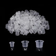 100X Transparents Tattoo Pigment Cup Large Medium Small Ink Holder Container Cap