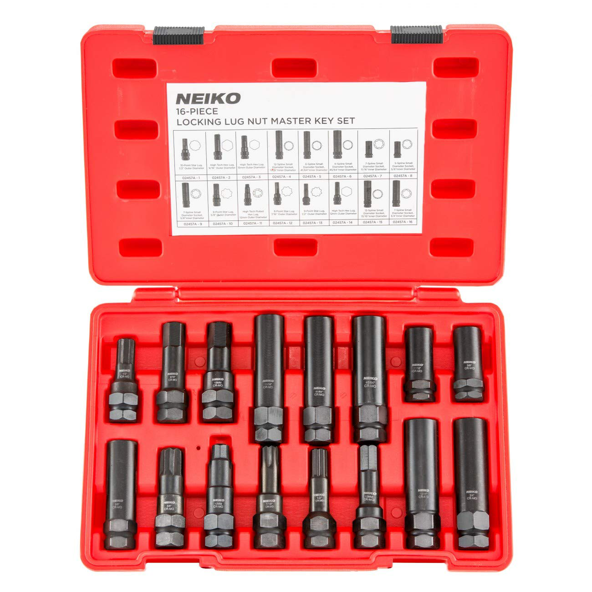 Neiko 02457A 16 Piece SAE Metric Universal Locking Lug Nut Master