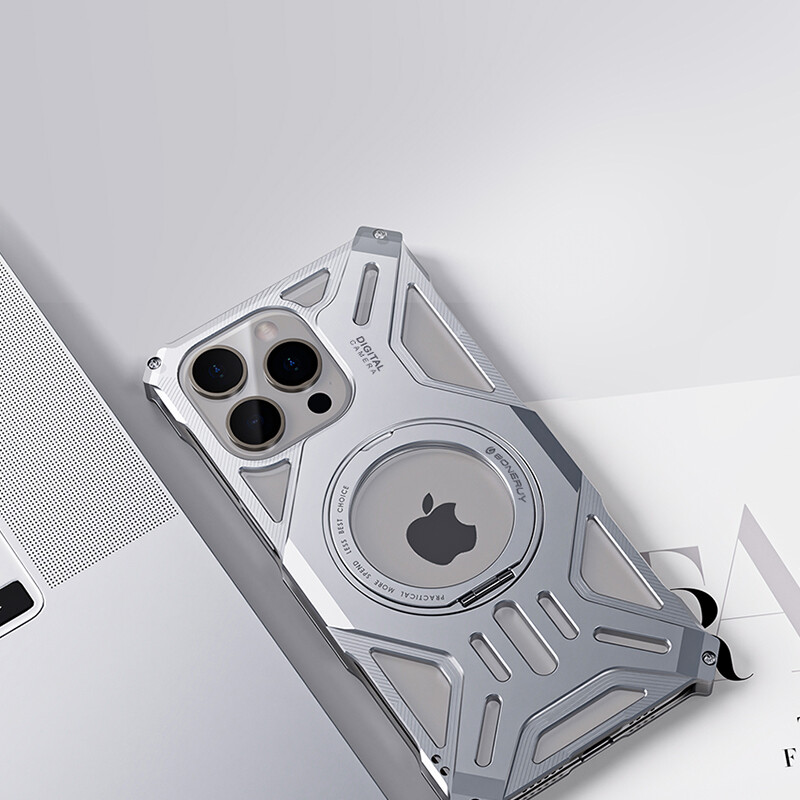Rugged Case For iPhone 16 15 14 Pro Max Metal Hollow Mangetic Ring Stand Cover