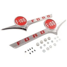 Hood Side Emblem Ford F-100 Red Painted Pair F-100 1956