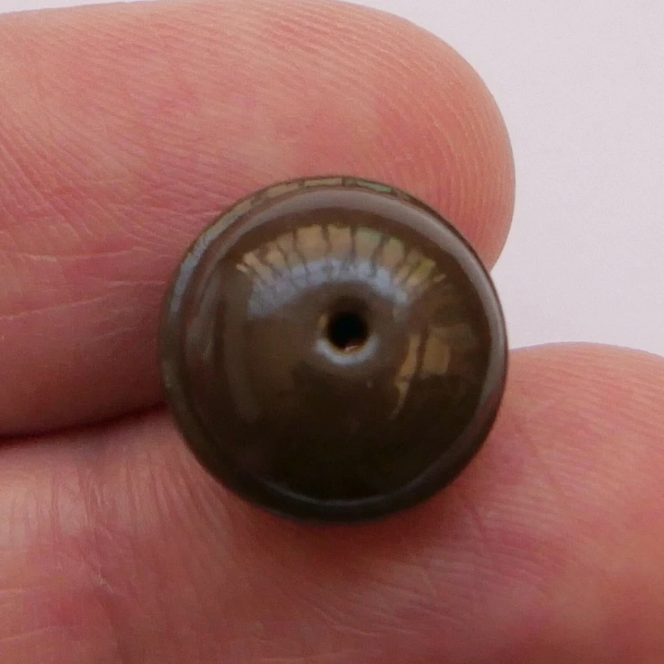 Bouton ancien - Porcelaine brune (Briare?) -14 mm- Brown China Whistle Button - Photo 2/4