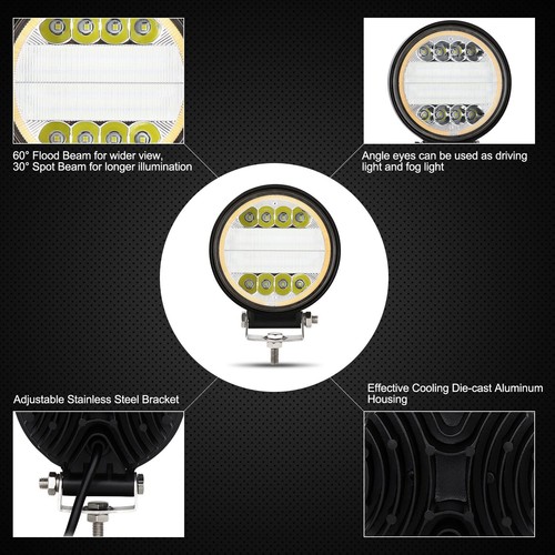 Pair 5''Inch Round LED Work Lights Bar Spot Flood DRL Driving Offroad ATV + Wire - Picture 2 of 12