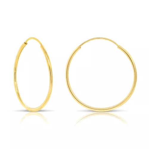 14K Real Solid Yellow Gold Round Endless Hoop Earrings 1mm Tube Hoops Ear Rings - Picture 32 of 77