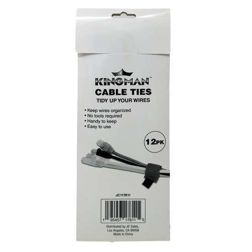12 Reusable Cable Ties Cable Management 8.5"x.75" Strap Hook And loop Closure - Afbeelding 2 van 7