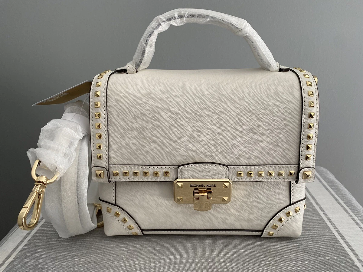 lov Spille computerspil springvand DESIGNER HANDBAG MICHAEL KORS WHITE LEATHER STUDDED CROSSBODY OR SATCHEL  NWT | eBay