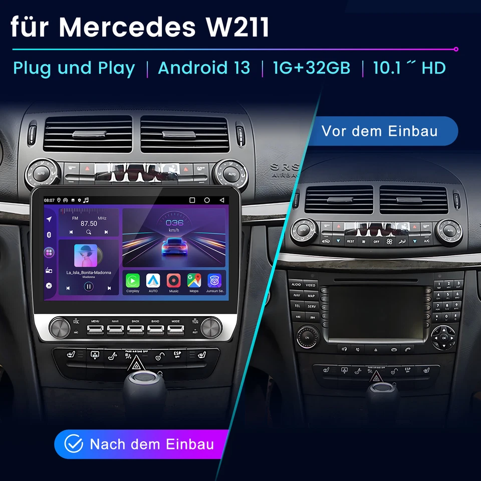 Carplay Android 14 Autoradio GPS Navi Für Mercedes Benz CLS E-Class W211 W219 - Bild 2 von 4
