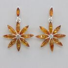 Flower Earrings 925 Sterling Silver #1337e Cognac / Brown Baltic Amber Stud Star