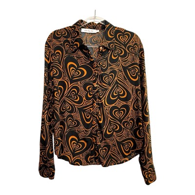 Lisa Says Gah Size S 8 - 10 Aus (4 US) Black & Orange Heart Print Alyssa Shirt
