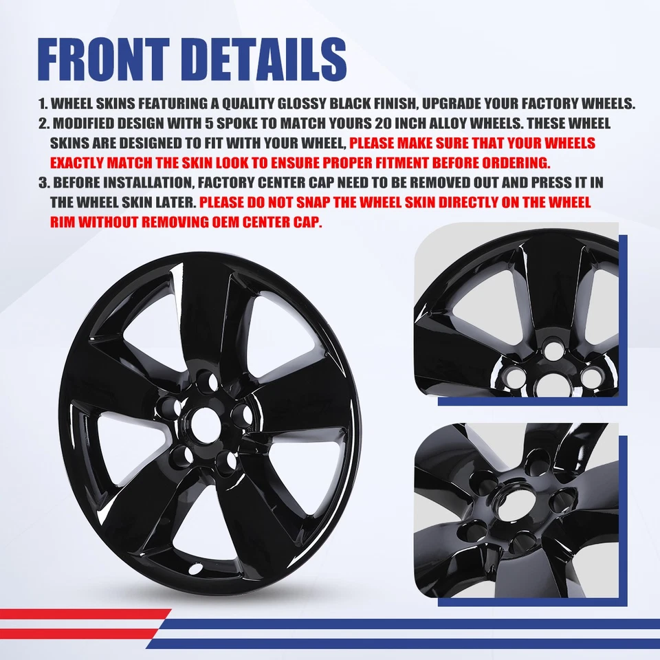 4PCS 20'' Hub caps Wheel Skins For 2013-2018 Ram 1500 2019-2023 Ram 1500 Classic - Image 3 of 4