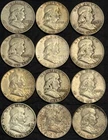 Roll of 12 Circulated 1940s-1960s Franklin Half Dollar 90% Silver Coins
