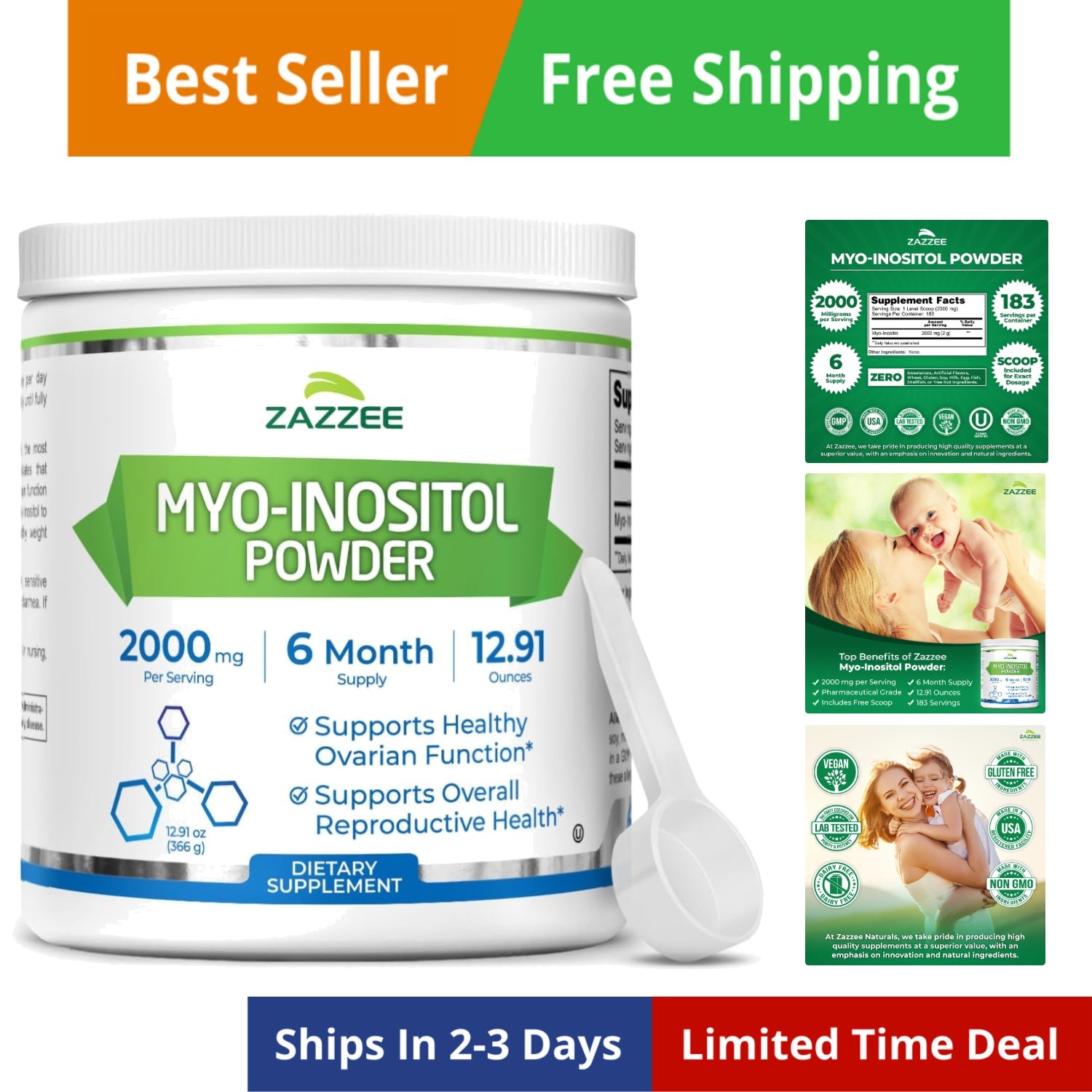 Myo-Inositol Powder, 6  Supply, 183 Servings, 2000 mg per Se