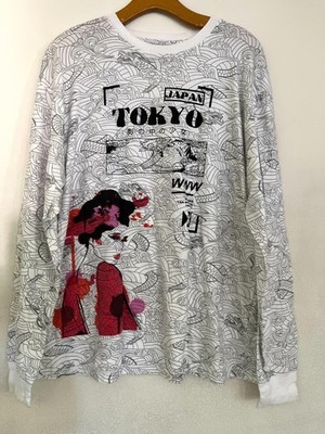 Original Gravity Shirt Mens XL White Tokyo Japan Graphic Long Sleeve Wave Print