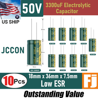 10 Pcs 50V 3300uF | 18x36mm | JCCON Low ESR Electrolytic Capacitor |  US Ship