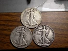 WALKING LIBERTY HALVES LOT OF 3 BETTER GRADES BETTER DATES 90% SILVER 1.5$ FACE