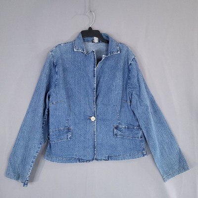 ROOMMATES Jacket Women's Blue 3X Actual Size L Denim Blazer Stretch