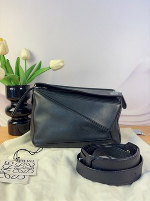 Loewe Small Puzzle Bag Black Silver | w/ Dust Bag & Shoulder Strap