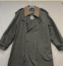 Towne By London Fog Trench Coat Mens 44 Long Black Lined Double Breasted Rain