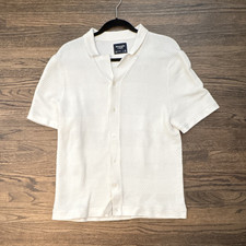 Abercrombie Fitch Men's M Solid Button-Up Short Sleeve Cotton Knit Shirt White
