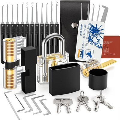 Lockpicking Set 30-teilig mit 3 transparenten Schlössern und Anleitung