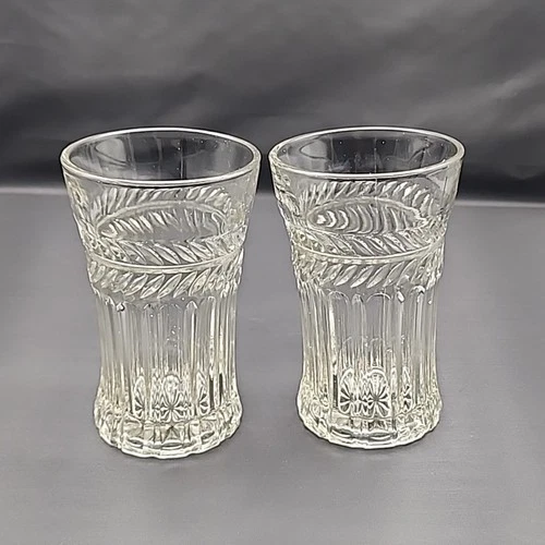 Vintage Anchor Hocking Laurel Clear Pressed Glass Flat Tumblers 8 oz. Set of 2