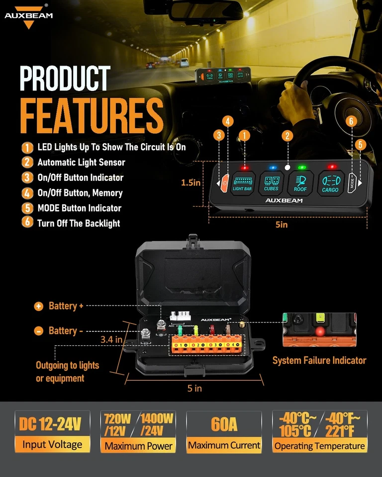 Panel de interruptores delgado AUXBEAM 4 velocidades AS-400 RGB APLICACIÓN y control remoto para Honda ATV Foto 3 de 4