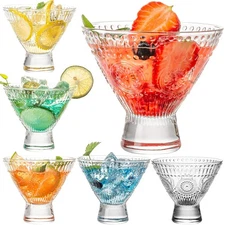 Stemless Martini Glasses, Set of 6 Vintage Cocktail Glasses, 8oz Crystal Marg...