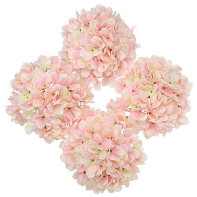 Pink Silk Hydrangea Artificial Flowers Heads 7.4inch Large Fake Hydrangea 4Pc...