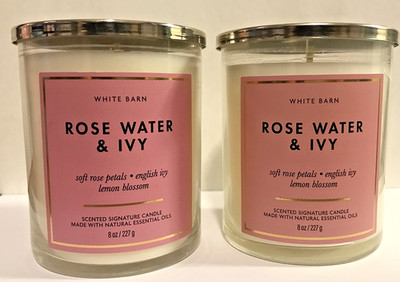 ROSE WATER & IVY CANDLE 8 OZ MEDIUM JAR BATH BODY WORKS SINGLE WICK SOY NEW X2