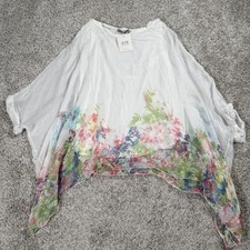 Elena Baldi Blouse Womens Medium White Silk Floral Kimono Top Made In Italy