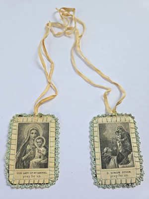 Vintage Handmade S. Simon Stock & Our Lady of Mt. Carmel Scapular Religious