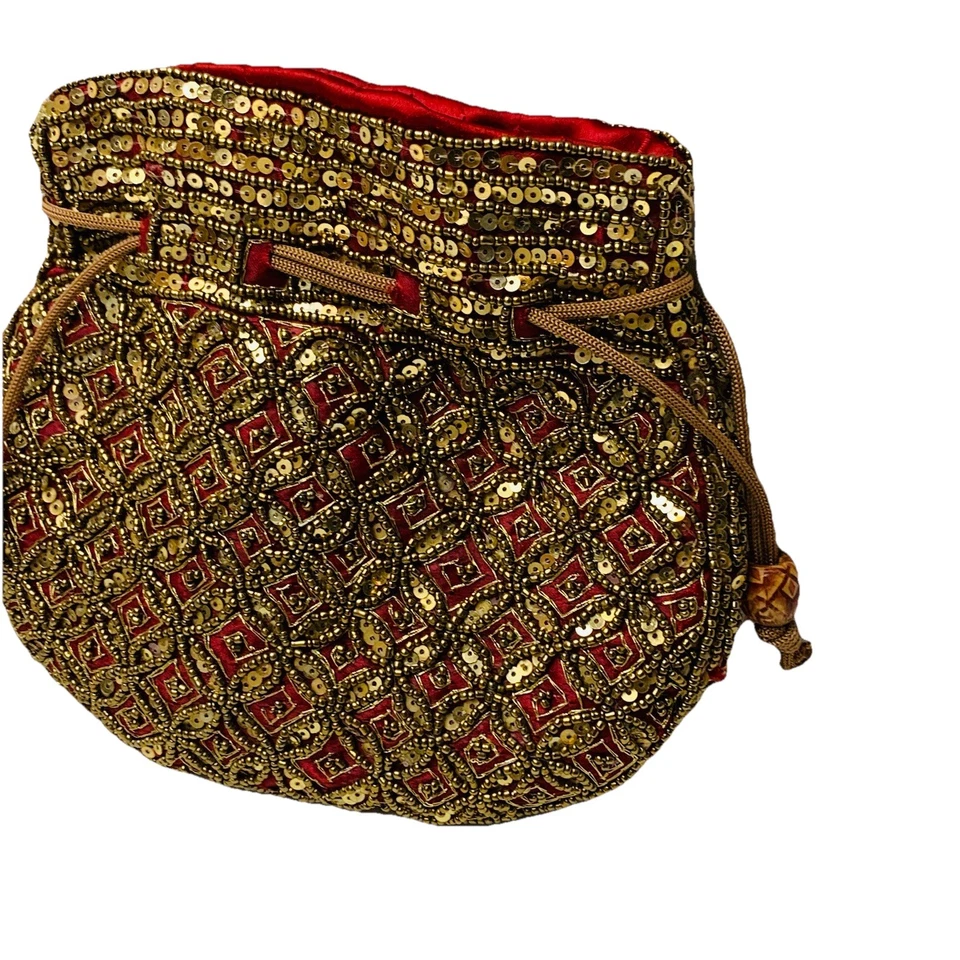 Bolso Cartera Mujer Pochette Flapper Lentejuelas Rojo Dorado Todo Gatsby Roaring Años 20’s Foto 4 de 4