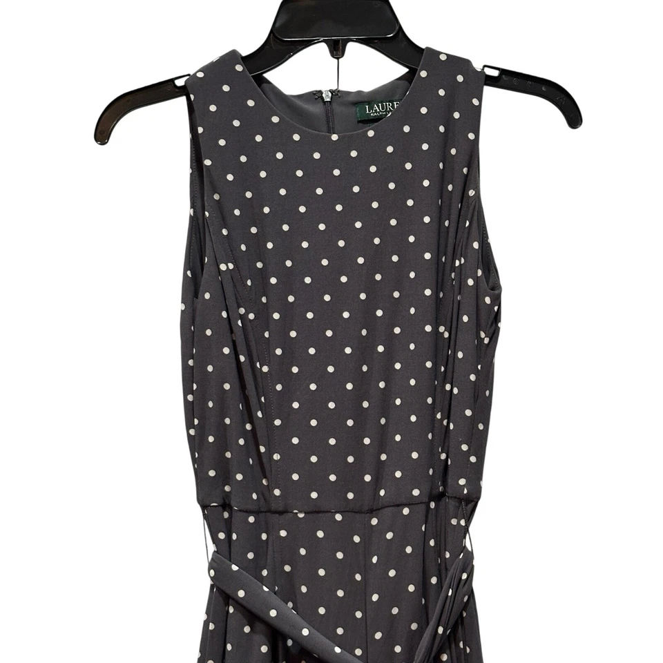 Macacão Lauren Ralph Lauren Feminino Cinza Branco Bolinhas Perna Larga Sem Mangas 0 - Imagem 2 de 4