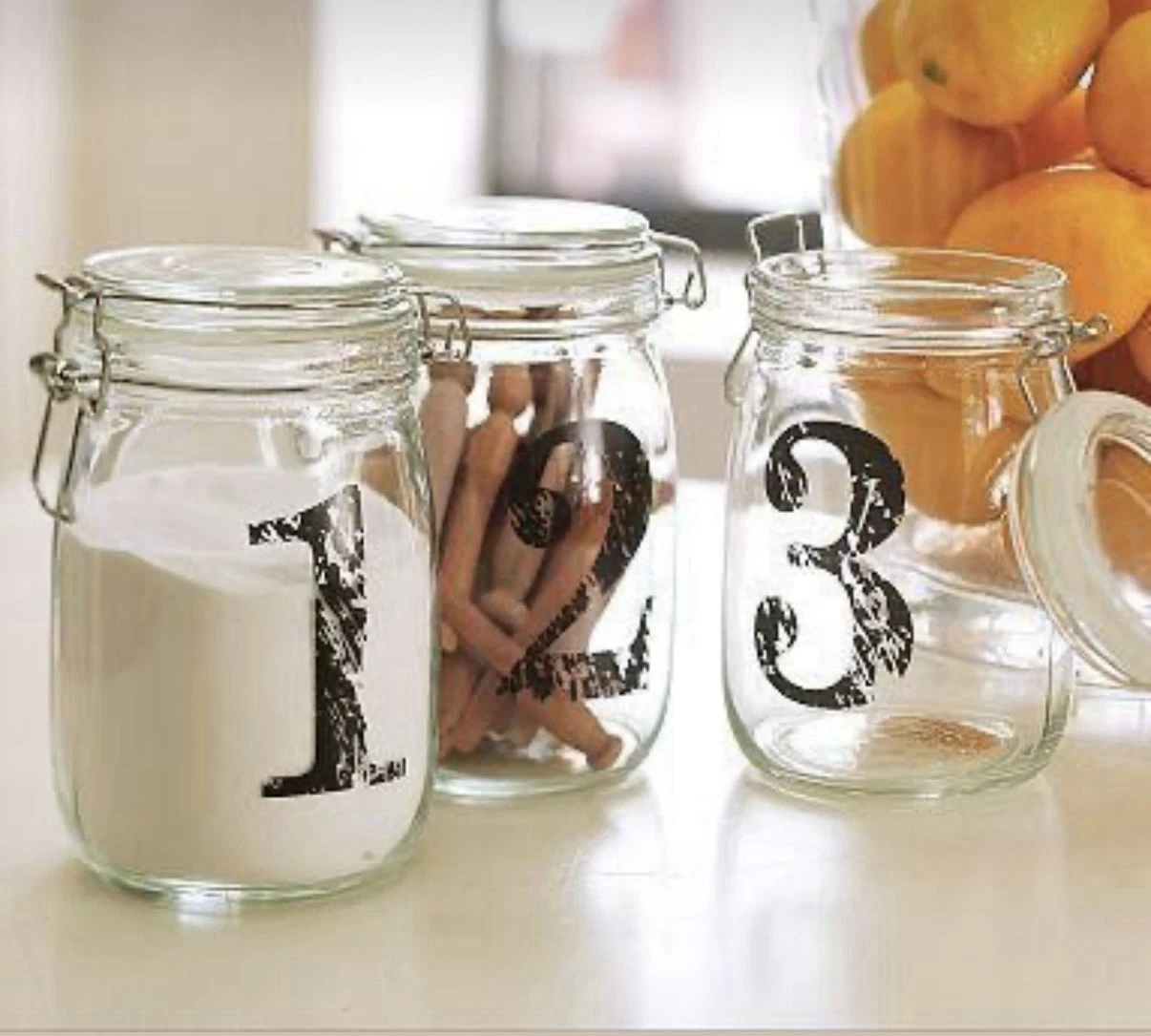 Pottery Barn Numbered Glass Storage Jars with Hinged Lids Set of 3