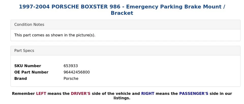 1997-2004 PORSCHE BOXSTER 986 - Emergency Parking Brake Mount / Bracket - Image 3 of 4