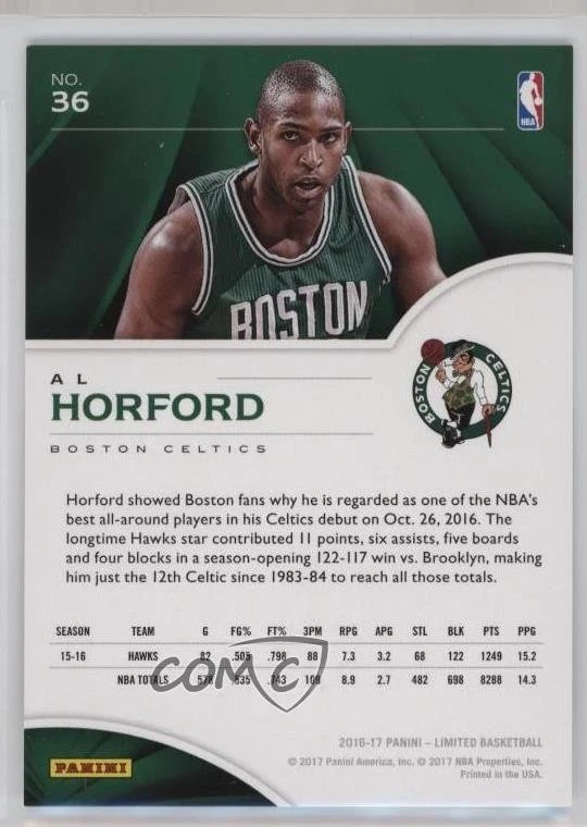 2016-17 Panini Limited Spotlight Emerald /15 Al Horford #36 - Image 2 of 2