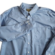 Eddie Bauer Wrinkle Resistant Button Shirt Men's 3XL Tall Blue Plaid Relaxed Fit