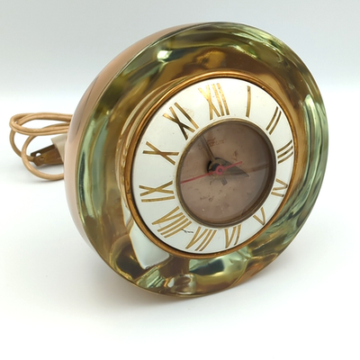 #ad Telechron 3H159 The Suave Art Deco MCM Electric Clock Mercury Glass VTG WORKS $49.95