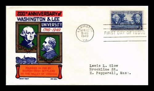 DR JIM STAMPS US COVER WASHINGTON & LEE UNIVERSITY FDC KEN BOLL CACHET CRAFT